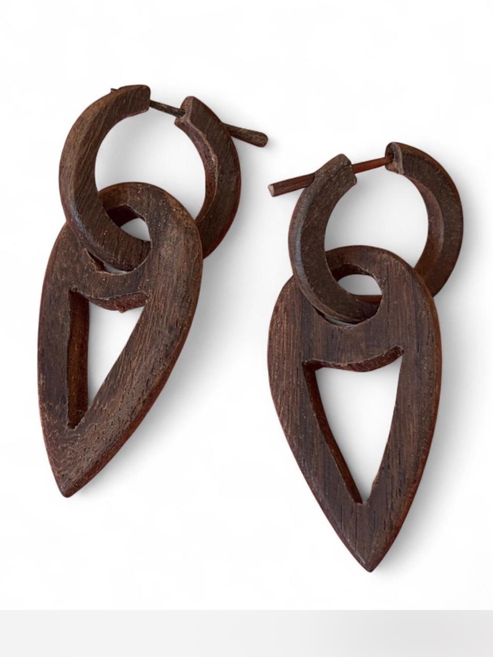 Handcrafted Wooden Drop Hoop Earrings - Women Jewelry